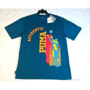 Puma T-Shirt Men's Short Sleeve Crew Neck Graphic Ocean Tropic Size Medium